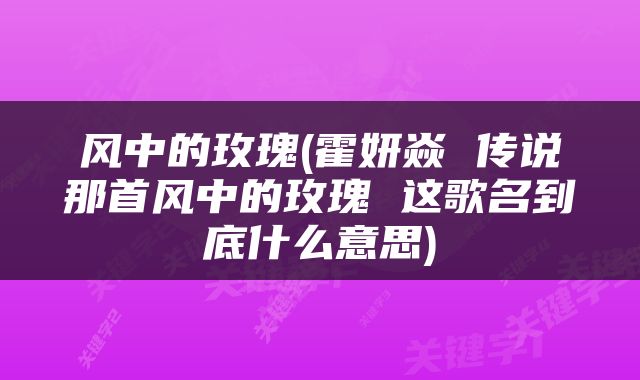 风中的玫瑰(霍妍焱 传说那首风中的玫瑰 这歌名到底什么意思)
