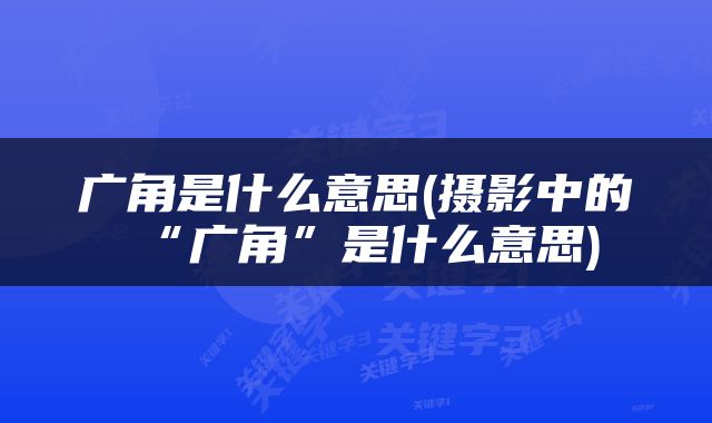 广角是什么意思(摄影中的“广角”是什么意思)