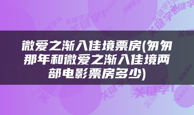 微爱之渐入佳境票房(匆匆那年和微爱之渐入佳境两部电影票房多少)