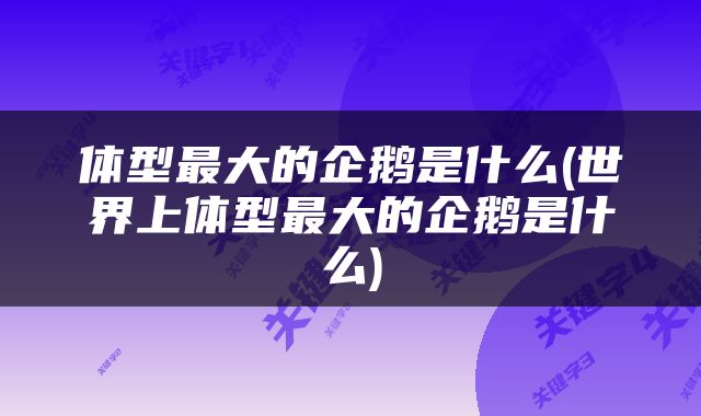 体型最大的企鹅是什么(世界上体型最大的企鹅是什么)