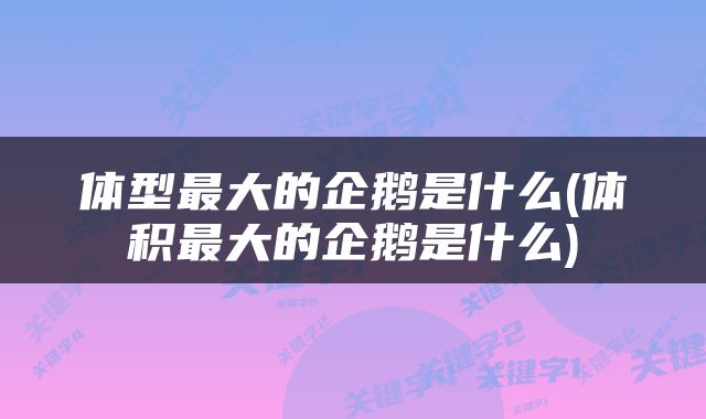 体型最大的企鹅是什么(体积最大的企鹅是什么)