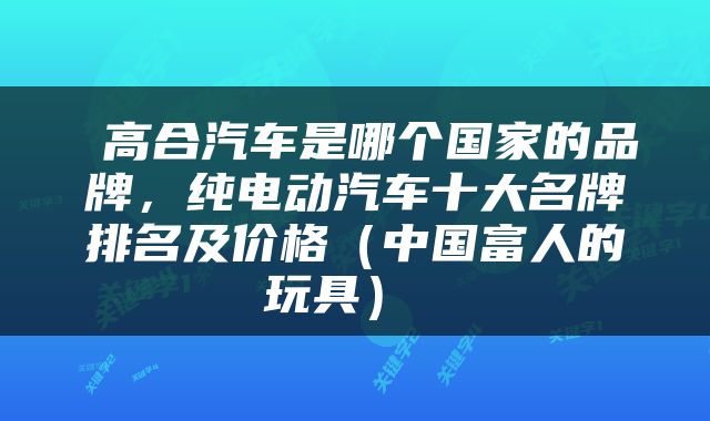  高合汽车是哪个国家的品牌，纯电动汽车十大名牌排名及价格（中国富人的玩具） 