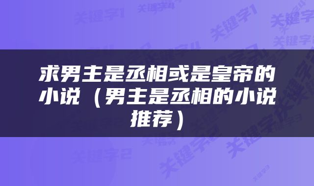 求男主是丞相或是皇帝的小说（男主是丞相的小说推荐）
