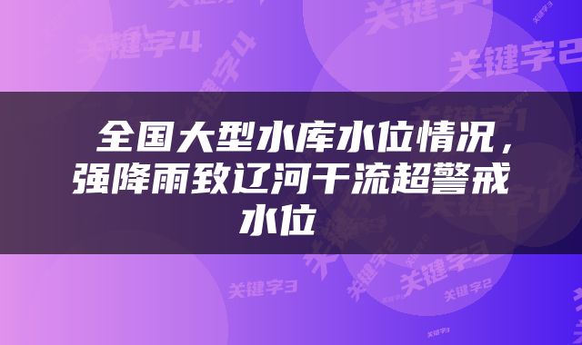  全国大型水库水位情况，强降雨致辽河干流超警戒水位 