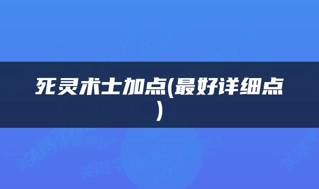 死灵术士加点(最好详细点)