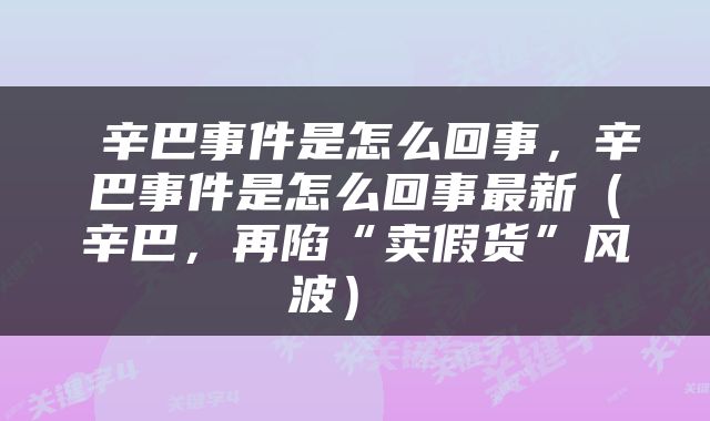  辛巴事件是怎么回事，辛巴事件是怎么回事最新（辛巴，再陷“卖假货”风波） 