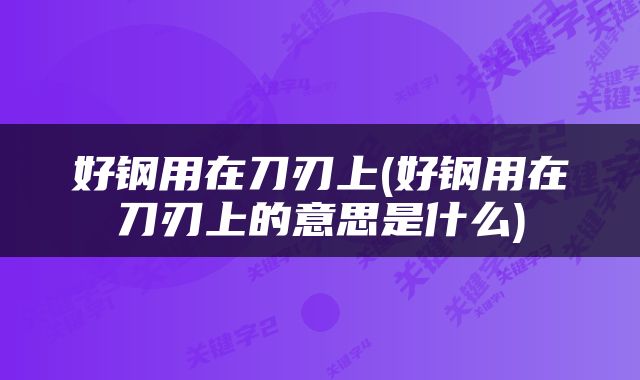 好钢用在刀刃上(好钢用在刀刃上的意思是什么)
