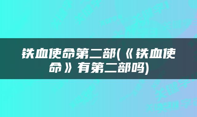 铁血使命第二部(《铁血使命》有第二部吗)