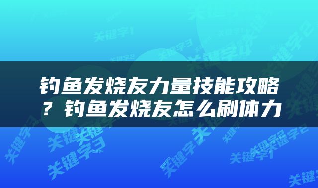 钓鱼发烧友力量技能攻略？钓鱼发烧友怎么刷体力