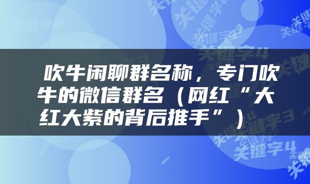  吹牛闲聊群名称，专门吹牛的微信群名（网红“大红大紫的背后推手”） 