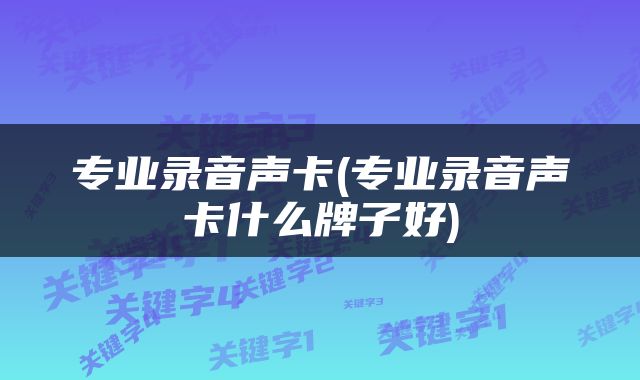 专业录音声卡(专业录音声卡什么牌子好)