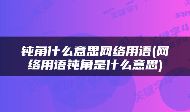 钝角什么意思网络用语(网络用语钝角是什么意思)