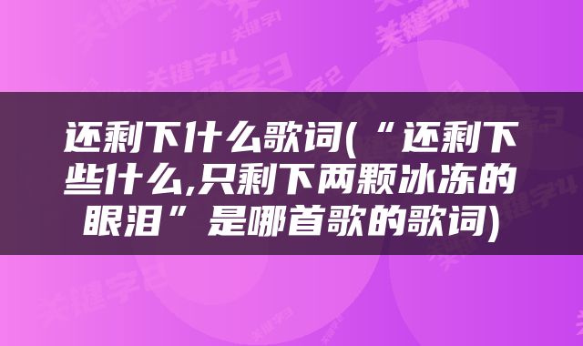 还剩下什么歌词(“还剩下些什么,只剩下两颗冰冻的眼泪”是哪首歌的歌词)