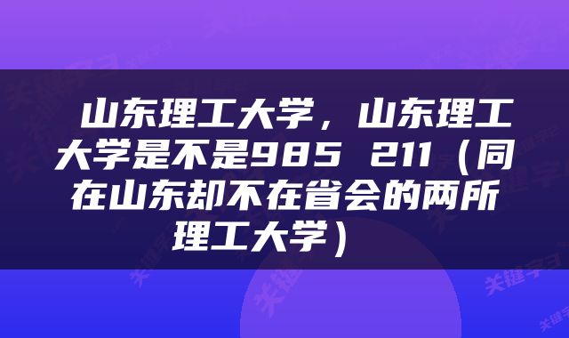  山东理工大学，山东理工大学是不是985 211（同在山东却不在省会的两所理工大学） 
