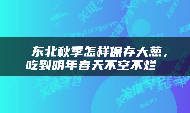  东北秋季怎样保存大葱，吃到明年春天不空不烂 