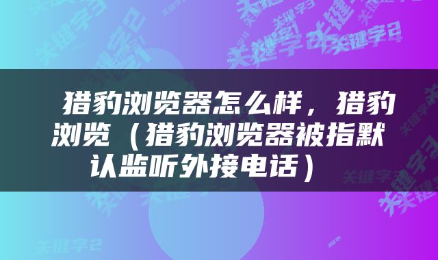  猎豹浏览器怎么样，猎豹浏览（猎豹浏览器被指默认监听外接电话） 