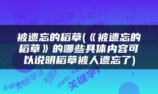 被遗忘的稻草(《被遗忘的稻草》的哪些具体内容可以说明稻草被人遗忘了)