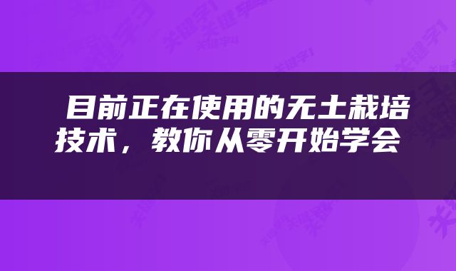  目前正在使用的无土栽培技术，教你从零开始学会 