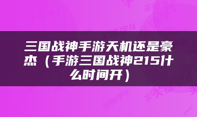 三国战神手游天机还是豪杰（手游三国战神215什么时间开）