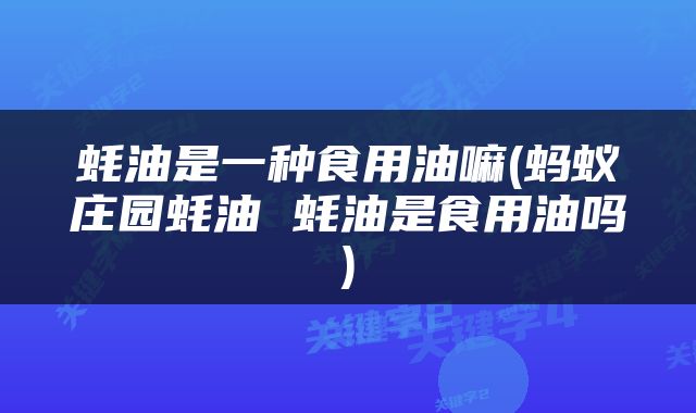蚝油是一种食用油嘛(蚂蚁庄园蚝油 蚝油是食用油吗)