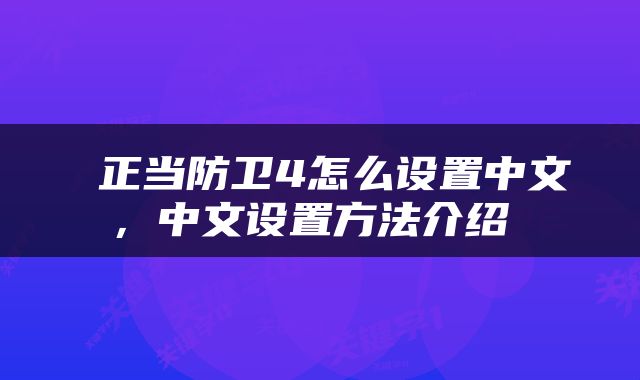  正当防卫4怎么设置中文，中文设置方法介绍 