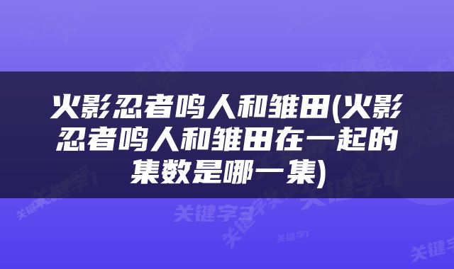 火影忍者鸣人和雏田(火影忍者鸣人和雏田在一起的集数是哪一集)