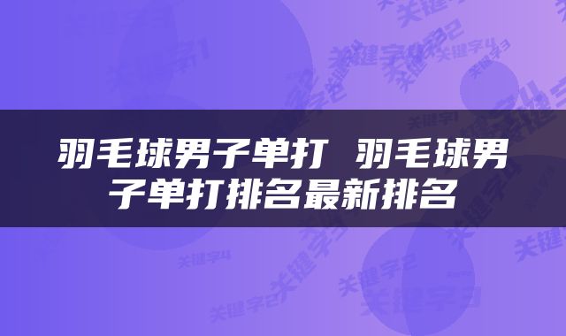 羽毛球男子单打 羽毛球男子单打排名最新排名