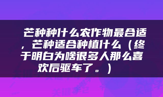 芒种种什么农作物最合适，芒种适合种植什么（终于明白为啥很多人那么喜欢后驱车了。） 