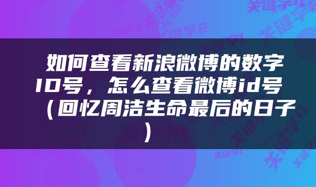  如何查看新浪微博的数字ID号，怎么查看微博id号（回忆周洁生命最后的日子） 