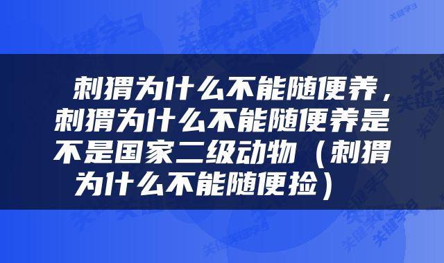  刺猬为什么不能随便养，刺猬为什么不能随便养是不是国家二级动物（刺猬为什么不能随便捡） 