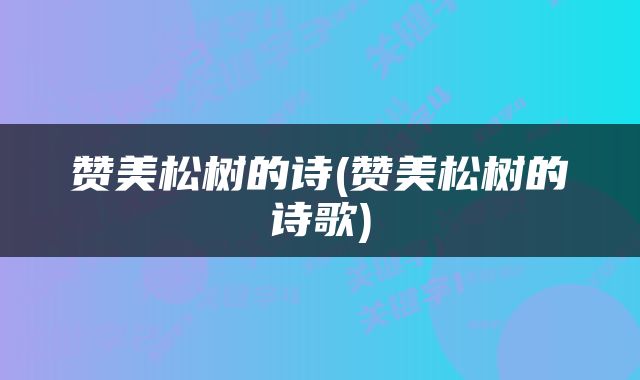 赞美松树的诗(赞美松树的诗歌)
