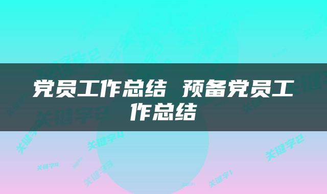 党员工作总结 预备党员工作总结
