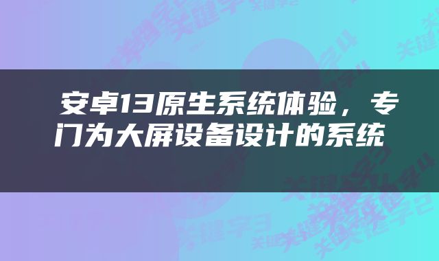  安卓13原生系统体验，专门为大屏设备设计的系统 
