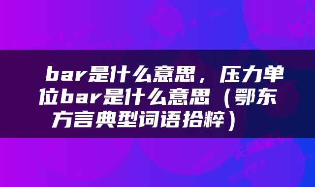 bar是什么意思，压力单位bar是什么意思（鄂东方言典型词语拾粹） 