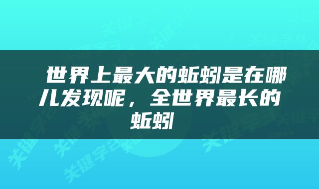  世界上最大的蚯蚓是在哪儿发现呢，全世界最长的蚯蚓 