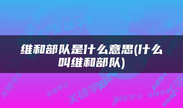 维和部队是什么意思(什么叫维和部队)