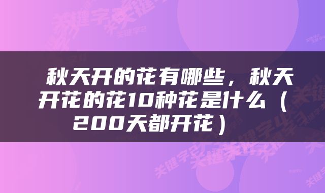  秋天开的花有哪些，秋天开花的花10种花是什么（200天都开花） 