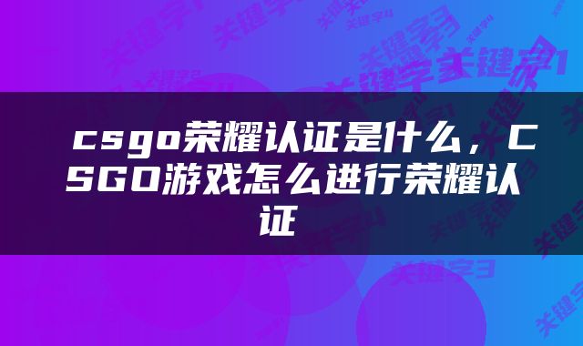  csgo荣耀认证是什么，CSGO游戏怎么进行荣耀认证 