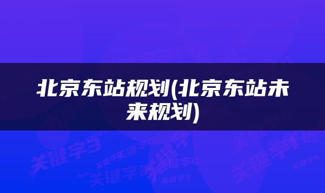 北京东站规划(北京东站未来规划)