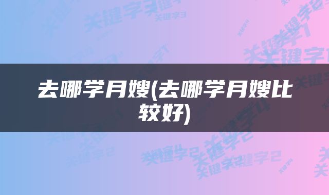 去哪学月嫂(去哪学月嫂比较好)