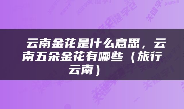  云南金花是什么意思，云南五朵金花有哪些（旅行云南） 