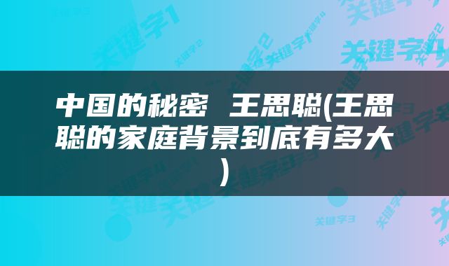 中国的秘密 王思聪(王思聪的家庭背景到底有多大)