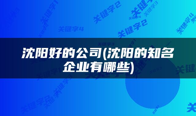 沈阳好的公司(沈阳的知名企业有哪些)