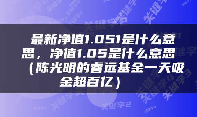  最新净值1.051是什么意思，净值1.05是什么意思（陈光明的睿远基金一天吸金超百亿） 