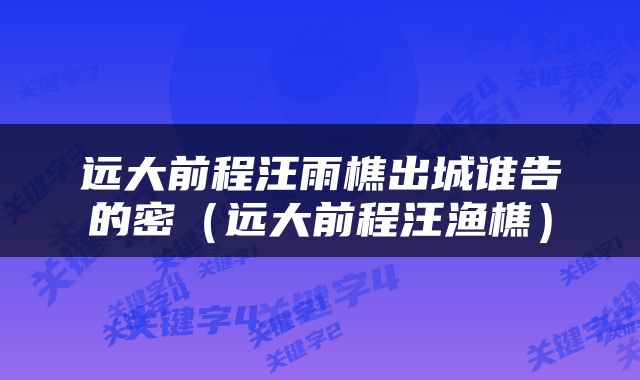 远大前程汪雨樵出城谁告的密（远大前程汪渔樵）