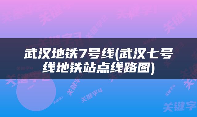 武汉地铁7号线(武汉七号线地铁站点线路图)