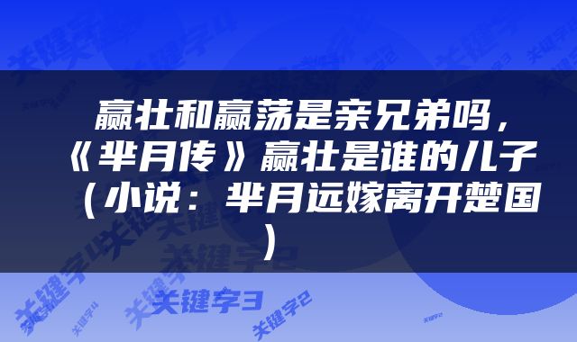  赢壮和赢荡是亲兄弟吗，《芈月传》赢壮是谁的儿子（小说：芈月远嫁离开楚国） 