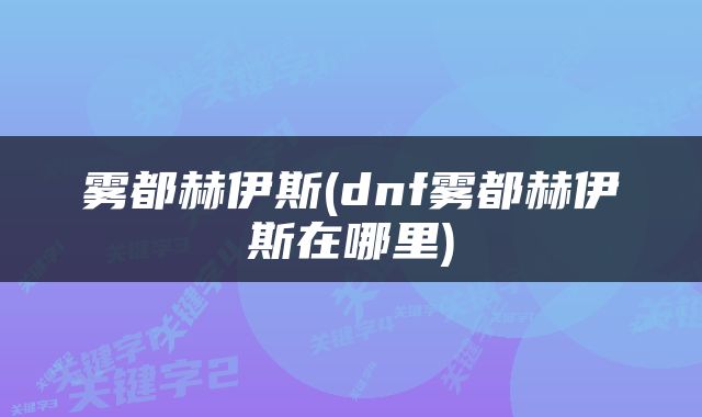 雾都赫伊斯(dnf雾都赫伊斯在哪里)