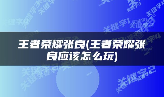 王者荣耀张良(王者荣耀张良应该怎么玩)