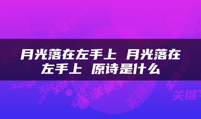 月光落在左手上 月光落在左手上 原诗是什么